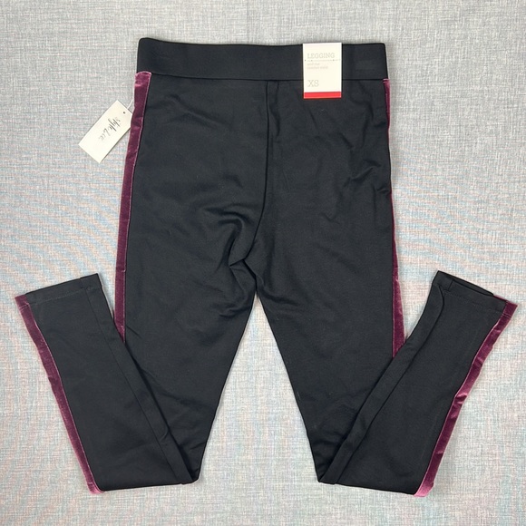 XS & Small Style & Co Black & Purple Velour Stripe Ponte Pull On Leggings - Picture 5 of 6
